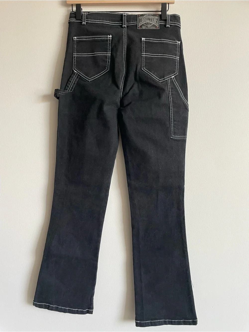 y2k skate soft grunge contrast stitch bootcut flare jeans carpenter workwear